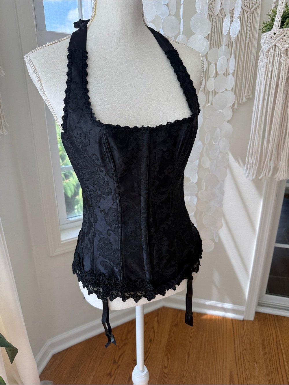 Fredericks of Hollywood Black Brocade Halter Corset Top - Women Intimates